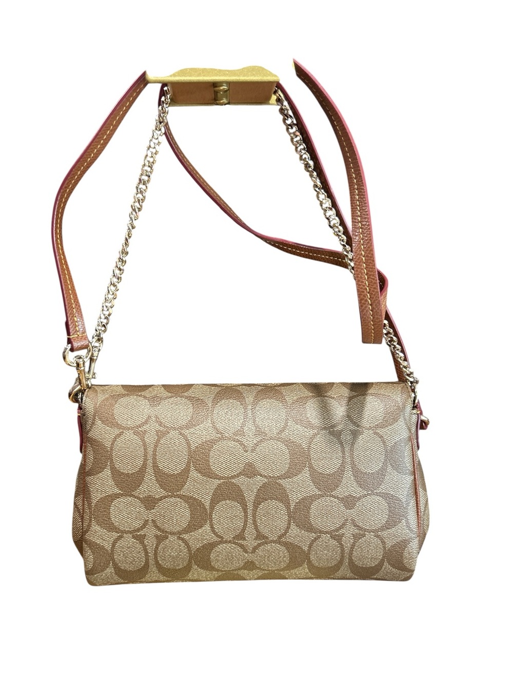 Coach Signature Print Turnlock Shoulder/Crossbody Bag in Tan - Picture 2 of 8